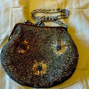 Vintage beaded silver evening bag